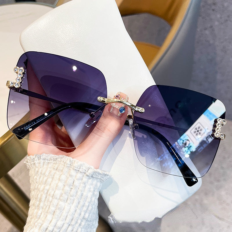 Wholesale PC Frameless Trimmed Diamond Square Large Frame Women's Sunglasses